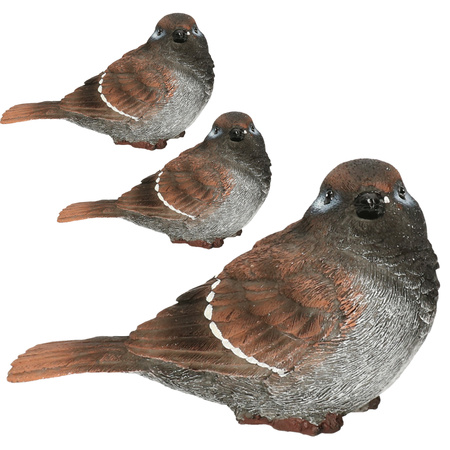 3x pieces house sparrow bird statuette decoration 14,5 x 6,5 x 8,5 cm