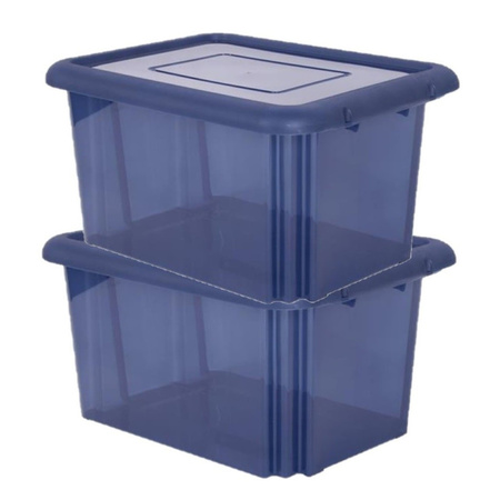 3x pieces storage boxes plastic dark blue L58 x W44 x H31 cm stackable