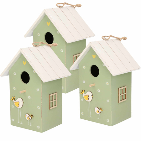 3x stuks nestkast/vogelhuisje hout groen met wit dak 15 x 12 x 22 cm