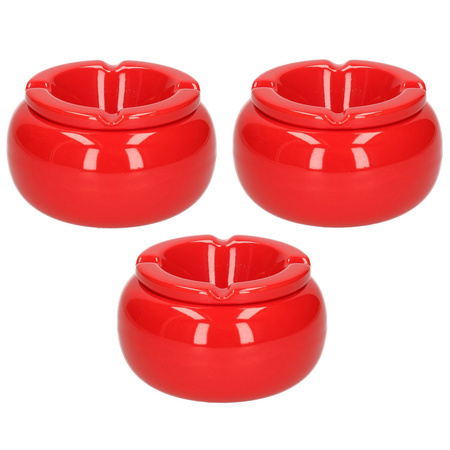 3x pieces round storm ashtray red 11 cm