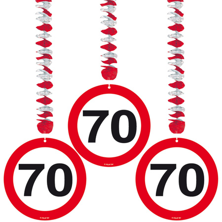 3x stuks Rotorspiralen 70 jaar verjaardag verkeersborden