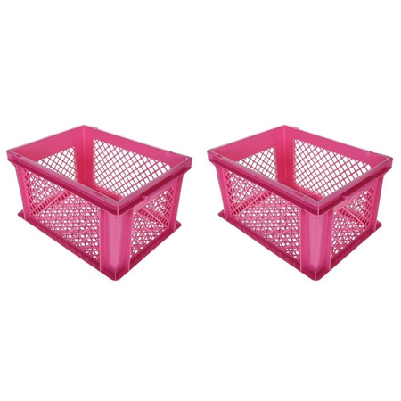 3x pieces bicycle or storage crate 40 x 30 x 22 cm pink