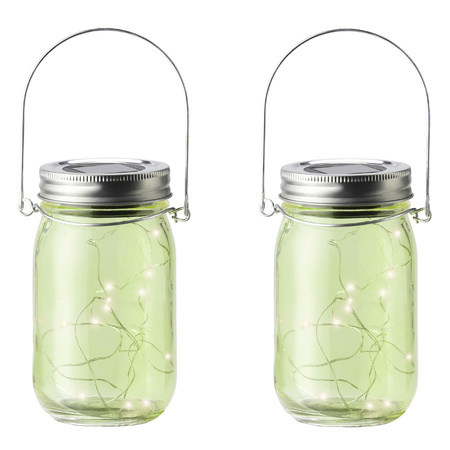 3x pieces solar lamps/lights jar with lid green glas 14 cm