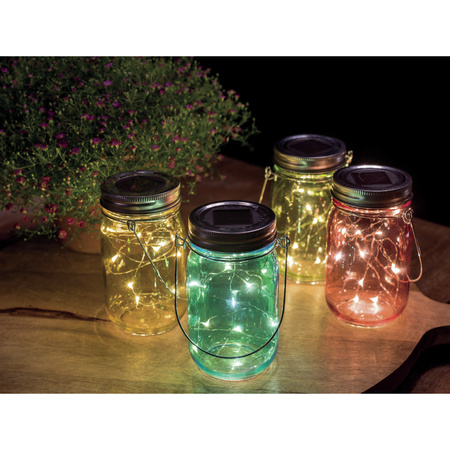 3x pieces solar lamps/lights jar with lid green glas 14 cm