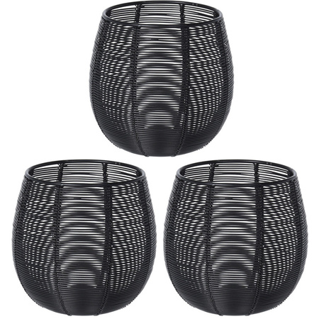 3x Tealight/candle holders black wires metal 10 cm