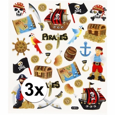 3x velletjes Stickervel piraten met glitter