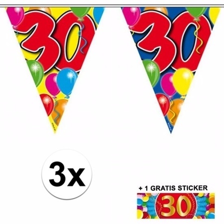 3x vlaggenlijn 30 jaar met gratis sticker