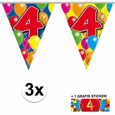 3x vlaggenlijn 4 jaar met gratis sticker