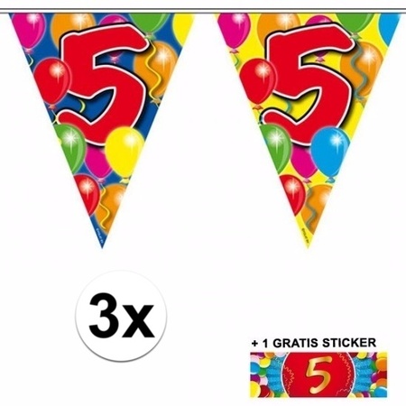 3x vlaggenlijn 5 jaar met gratis sticker