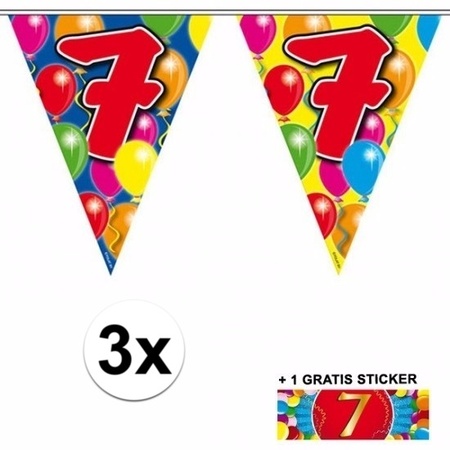 3x vlaggenlijn 7 jaar met gratis sticker