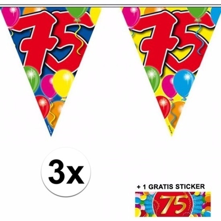 3x vlaggenlijn 75 jaar met gratis sticker