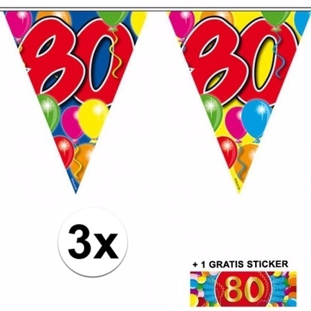 3x vlaggenlijn 80 jaar met gratis sticker
