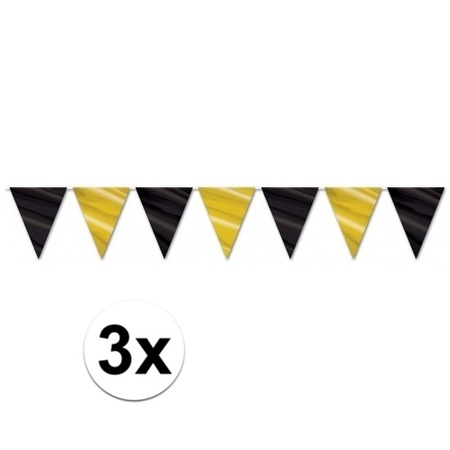 3x Vlaggenlijnen zwart en goud 3,6 meter