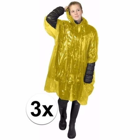 3x wegwerp regenponcho geel