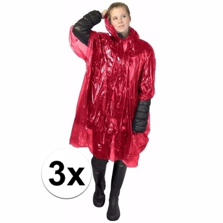 3x red rain poncho