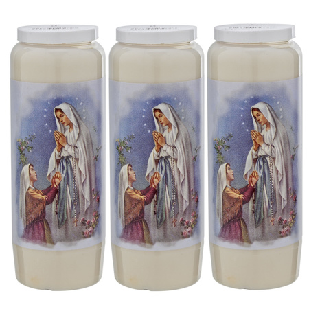 3x White novena candle hail with prayer 6 x 18 cm 9 days