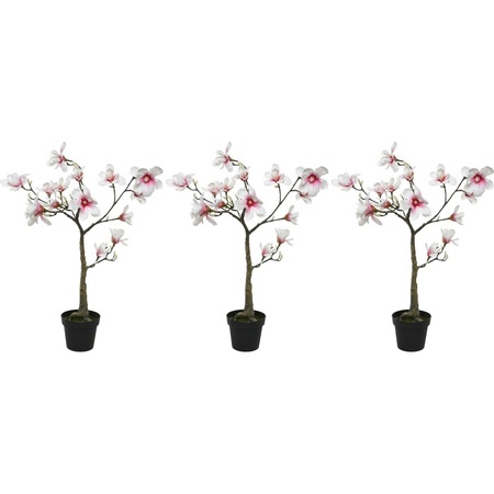 3x Witte/roze Magnolia/beverboom kunsttakken kunstplanten 102 cm