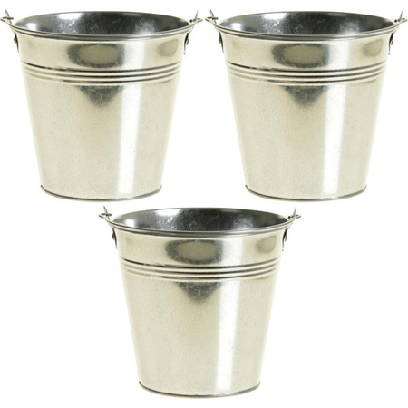 3x Zinc buckets/flower pots silver 15 cm