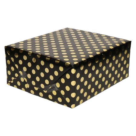 3x Black foil wrappingpaper/giftwrapping gold dot 200 x 70 cm