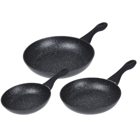 3x Zwarte koekenpannen met anti-aanbak laag 20, 24 en 28 cm