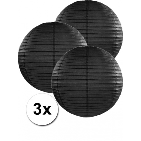 3x black paper lanterns 35 cm
