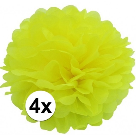 4 gele decoratie pompoms 35 cm