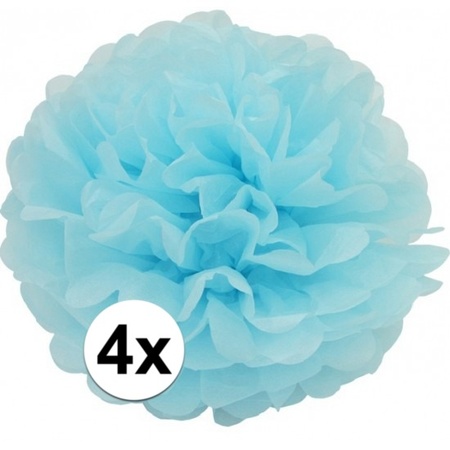 4 lichtblauwe decoratie pompoms 35 cm