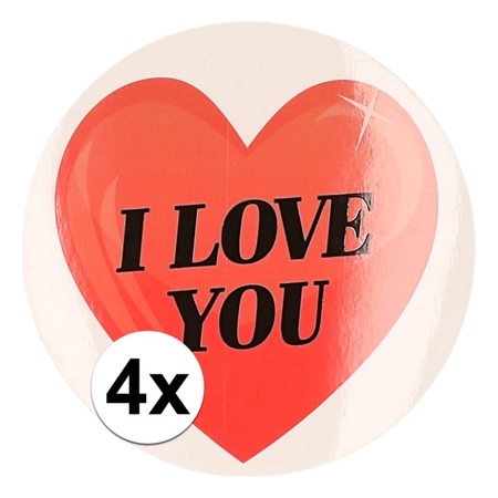 4 x Gift stickers I Love You heart 9 cm