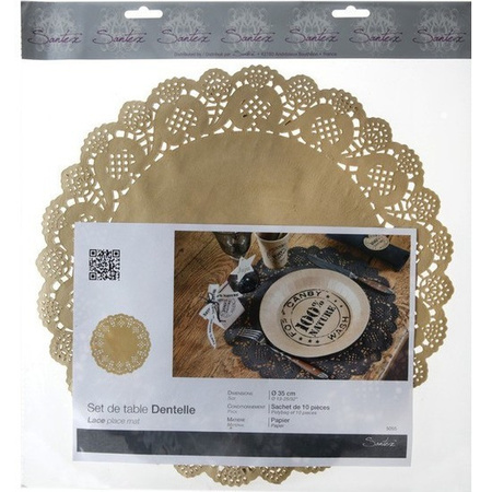 40x Wedding natural round placemats 35 cm paper with lace look