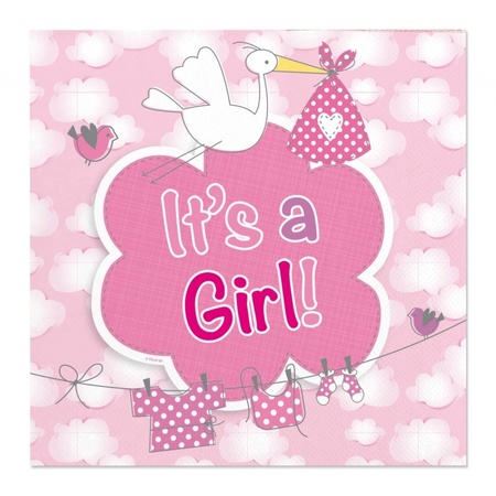 40x Geboorte meisje babyshower servetten roze 25 x 25 cm papier