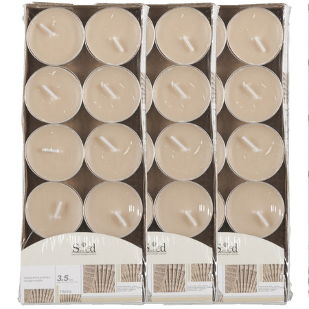 40x Scented tealights candles cedarwood/beige 3.5 hours