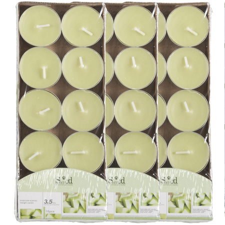 40x Scented tealights candles melon/light green 3.5 hours