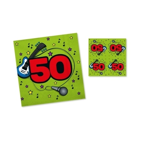 40x Servetten 50 jaar verjaardag groen/rood 33 x 33 cm