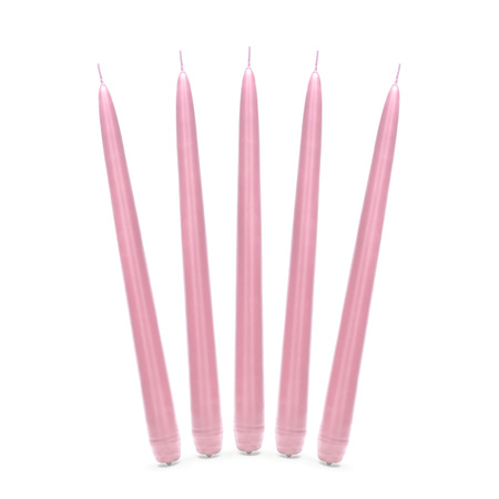 40x stuks Dinerkaarsen licht roze 24 cm