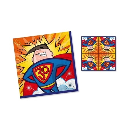 40x stuks servetten 30 jaar superman geel/blauw/rood 33 x 33 cm