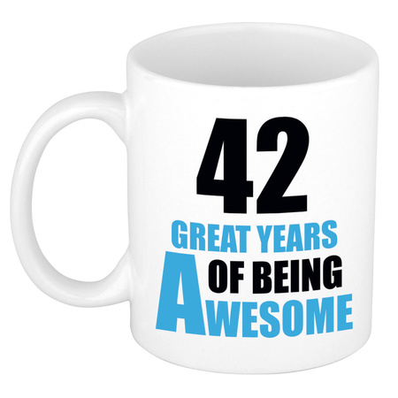 42 great years of being awesome - gift mug white and blue 300 ml