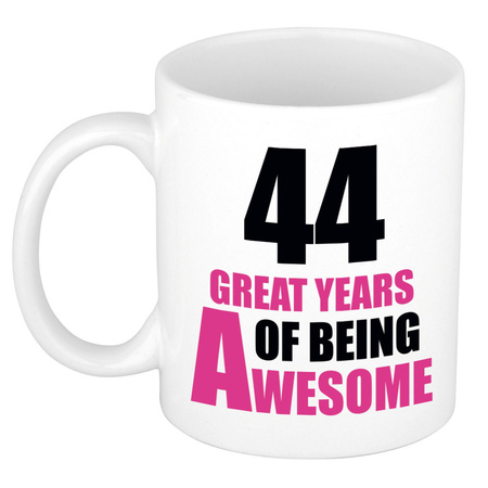 44 great years of being awesome - gift mug white and pink 300 ml