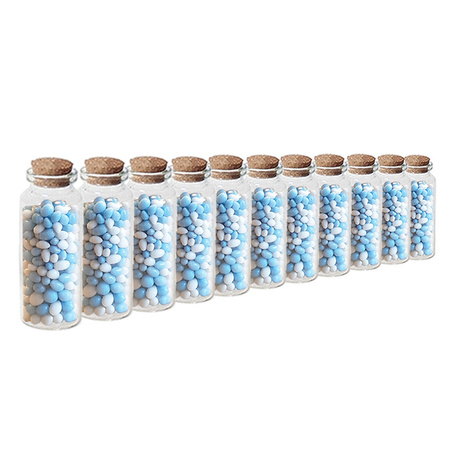 48x Babyshower present transparant glass bottles with cork top 18 ml