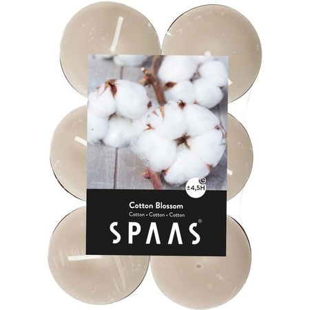48x Geurtheelichtjes Cotton Blossom/wit 4,5 branduren