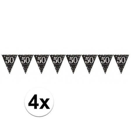 4x 50 jaar vlaggenlijn zwart 4 meter