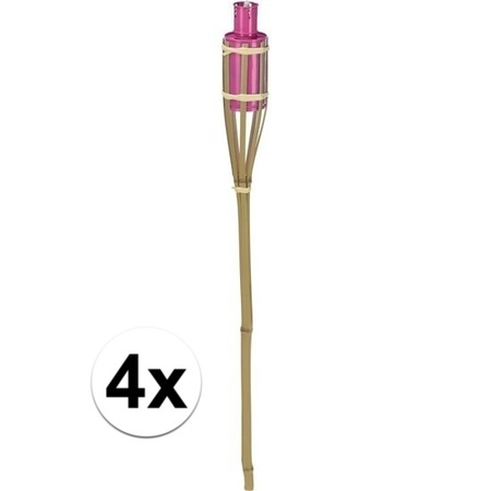 4x Bamboe tuinfakkel roze 65 cm