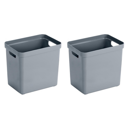 4x Blue grey home box storage boxes 25 liters plastic
