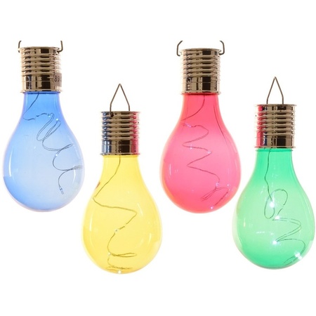4x Buiten LED blauw/groen/geel/rood peertjes solar lampen 14 cm