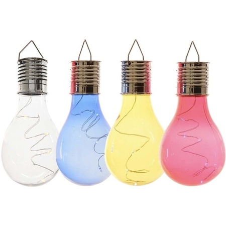 4x Buiten LED wit/blauw/geel/rood peertjes solar lampen 14 cm