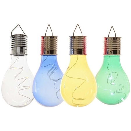 4x Buiten LED wit/blauw/groen/geel peertjes solar lampen 14 cm