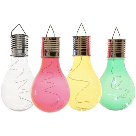 4x Buiten LED wit/groen/geel/rood peertjes solar lampen 14 cm