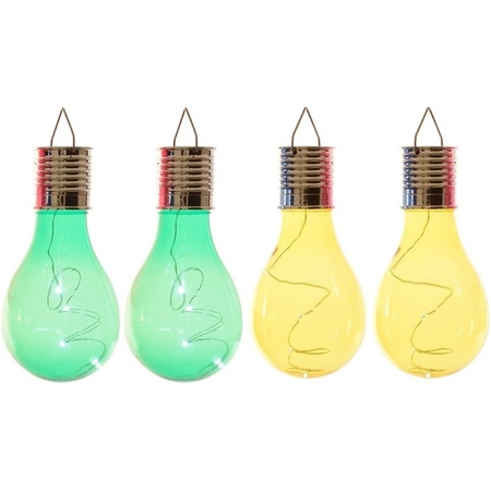 4x Outdoor/garden LED green/yellow pear bulbs solar light 14 cm