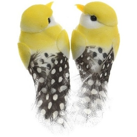4x Gele vogels decoraties 6 cm op draad