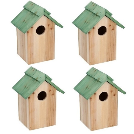 4x Houten vogelhuisje/nestkastje met groen dak 24 cm