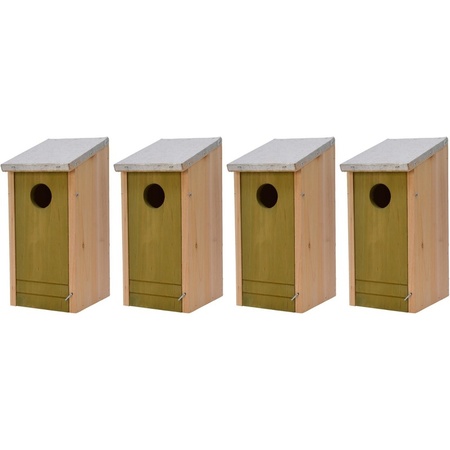 4x Houten vogelhuisjes/nestkastjes lichtgroene voorzijde 26 cm